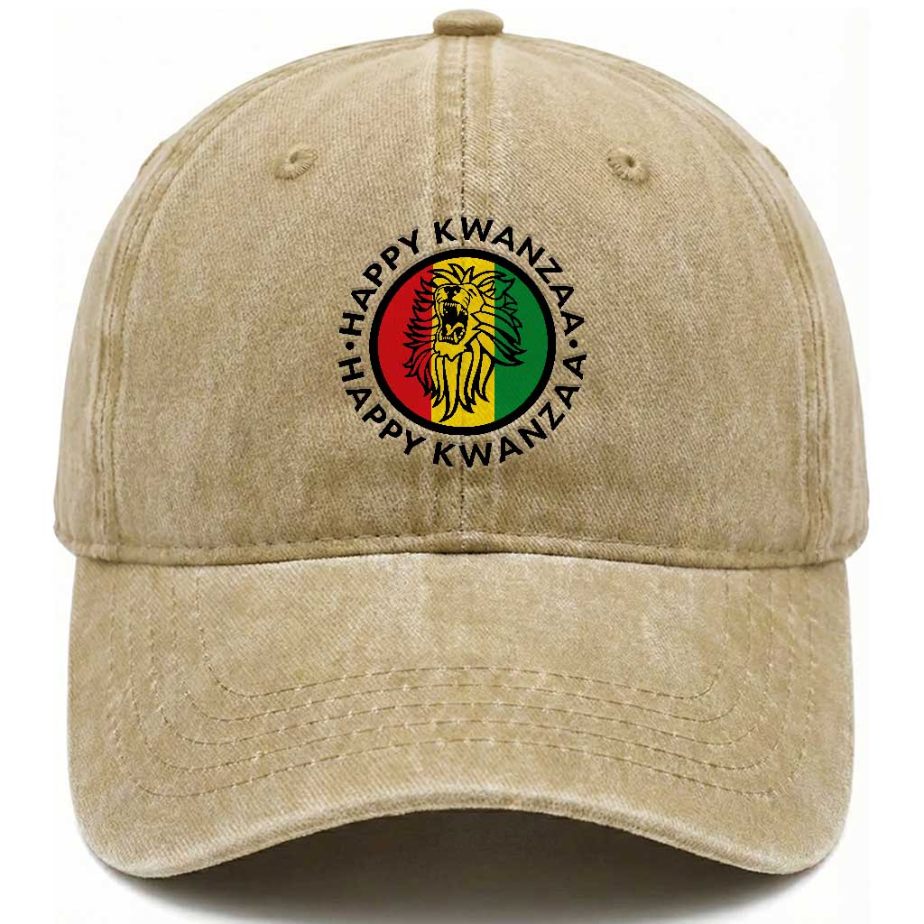 Happy Kwanzaa King Lion Of Africa Heritage Gift Washed Cotton Baseball Cap
