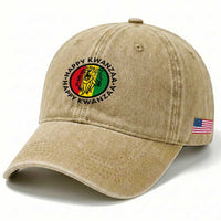 Happy Kwanzaa King Lion Of Africa Heritage Gift Washed Cotton Baseball Cap