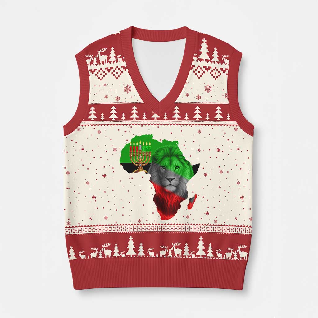 Happy Kwanzaa Lion V-Neck Knit Sweater Vest African Heritage Pride Gift For Men - Wonder Print Shop