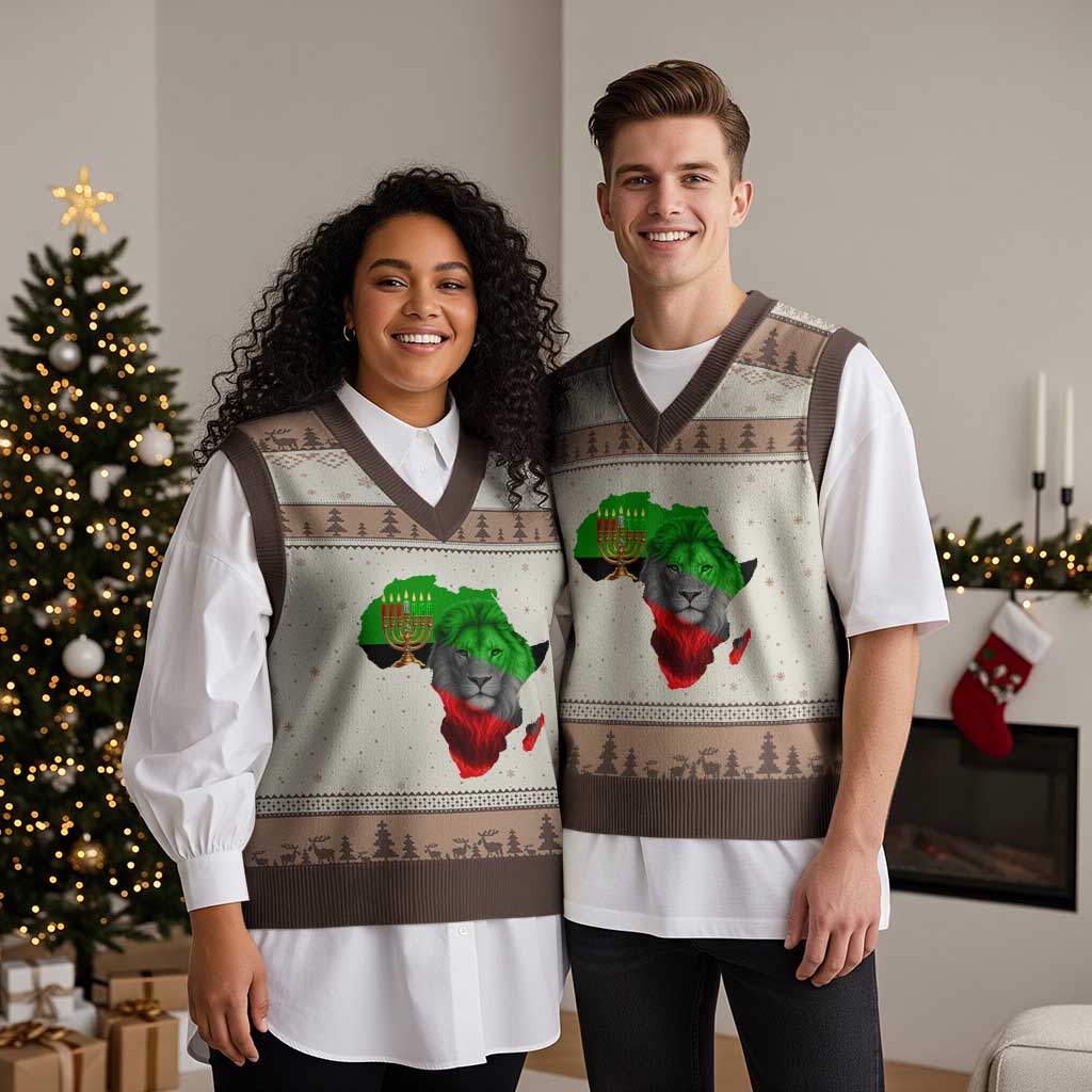 Happy Kwanzaa Lion V-Neck Knit Sweater Vest African Heritage Pride Gift For Men - Wonder Print Shop