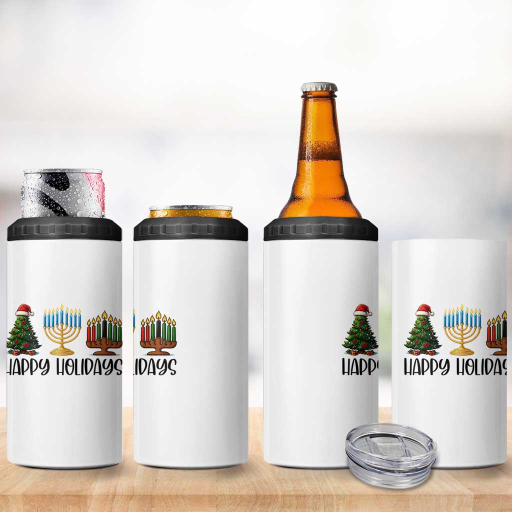 Christmas Hanukkah Kwanzaa Celebration Gift 4 in 1 Can Cooler Tumbler Happy Holidays - Wonder Print Shop