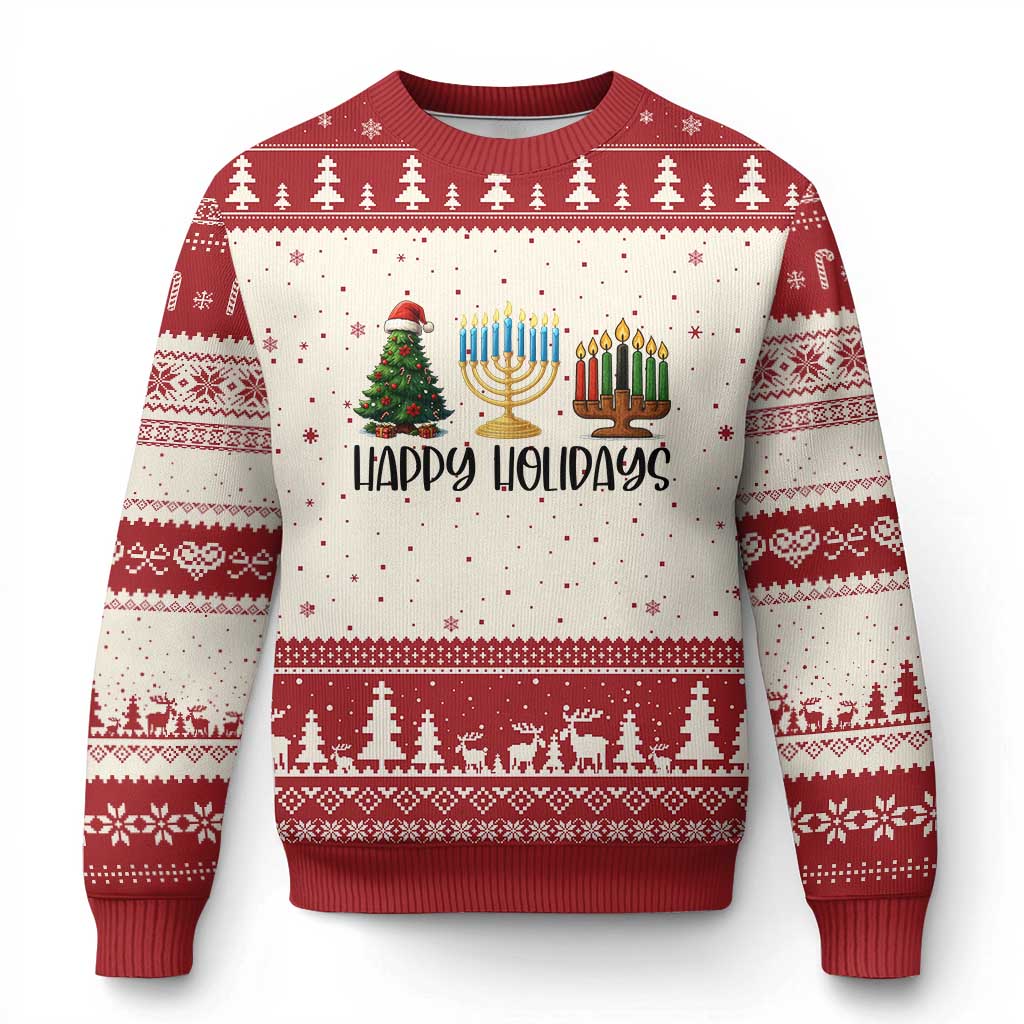 Xmas Hanukkah Kwanzaa Celebration Gift Ugly Christmas Sweater Happy Holidays - Wonder Print Shop