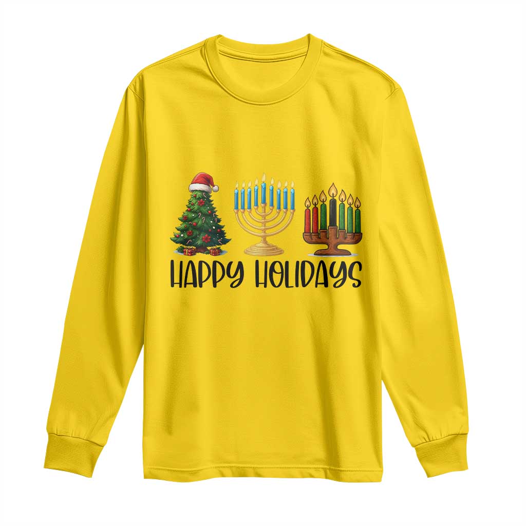 Christmas Hanukkah Kwanzaa Celebration Gift Long Sleeve Shirt Happy Holidays - Wonder Print Shop
