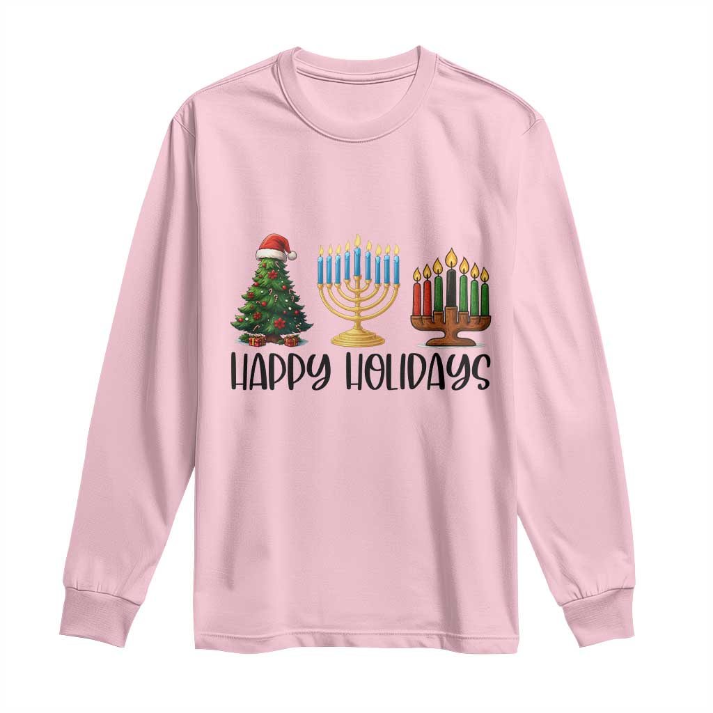 Christmas Hanukkah Kwanzaa Celebration Gift Long Sleeve Shirt Happy Holidays - Wonder Print Shop