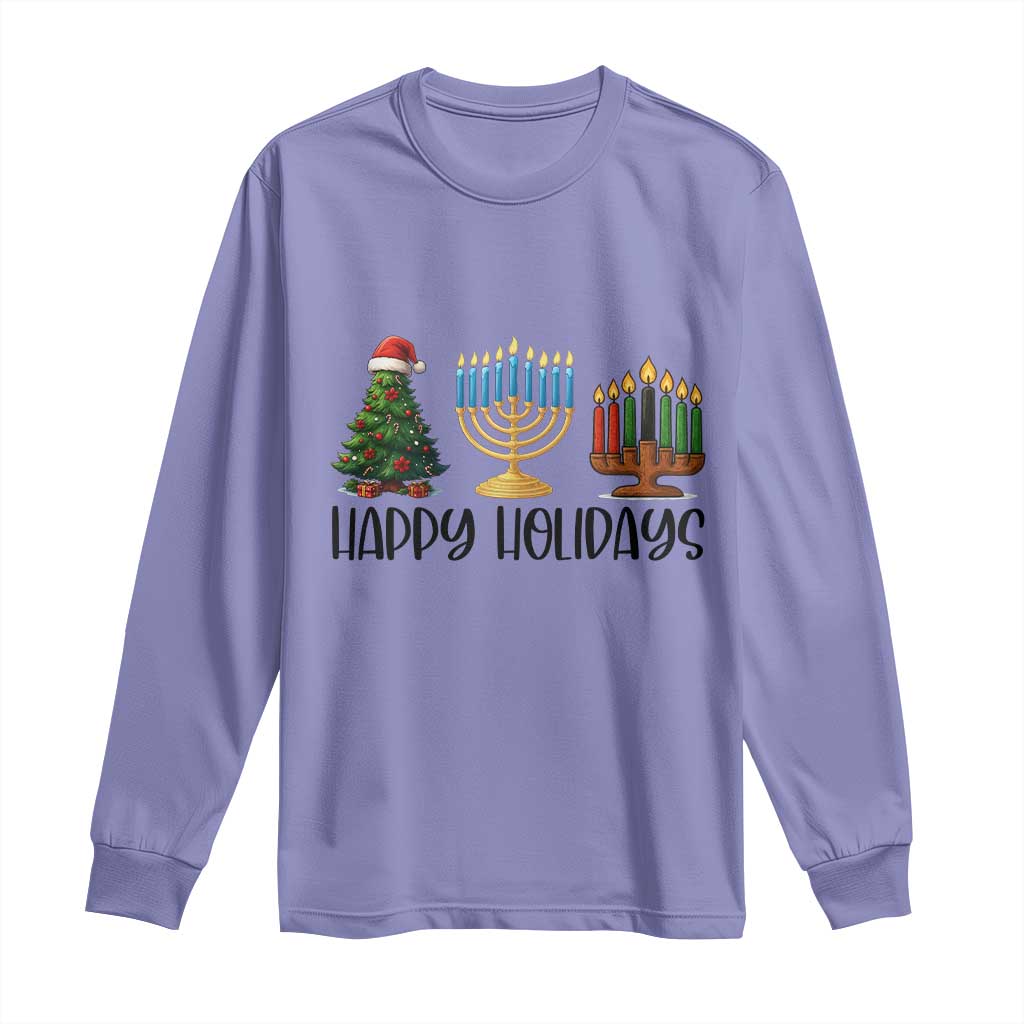 Christmas Hanukkah Kwanzaa Celebration Gift Long Sleeve Shirt Happy Holidays - Wonder Print Shop