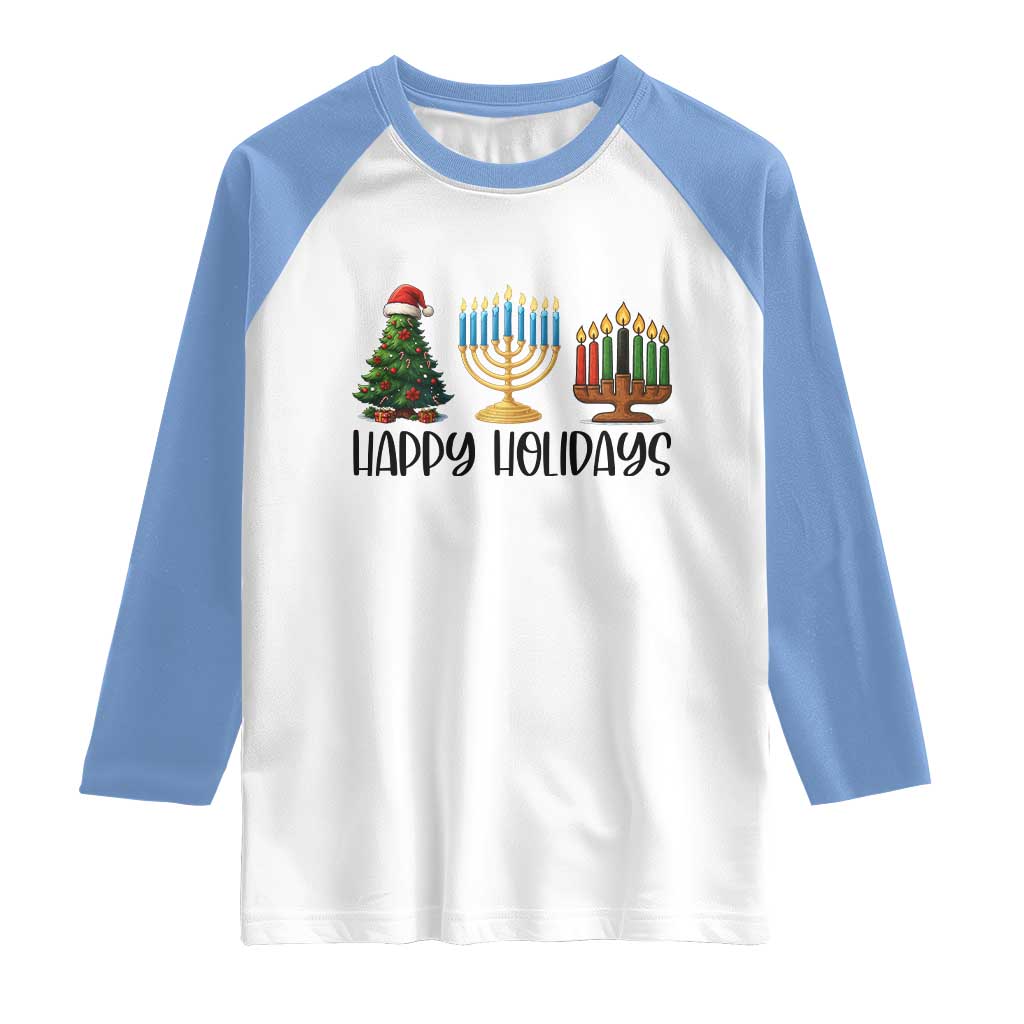 Christmas Hanukkah Kwanzaa Celebration Gift Raglan Shirt Happy Holidays - Wonder Print Shop