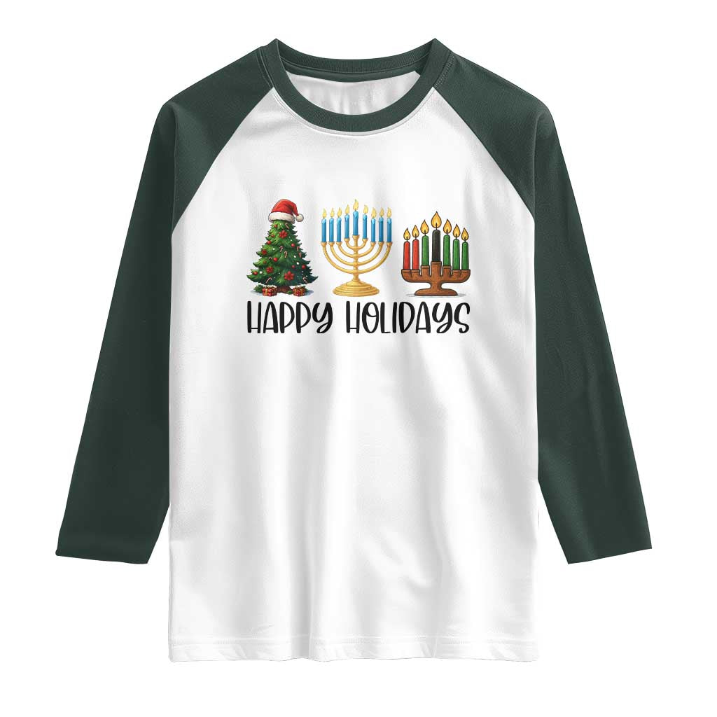 Christmas Hanukkah Kwanzaa Celebration Gift Raglan Shirt Happy Holidays - Wonder Print Shop