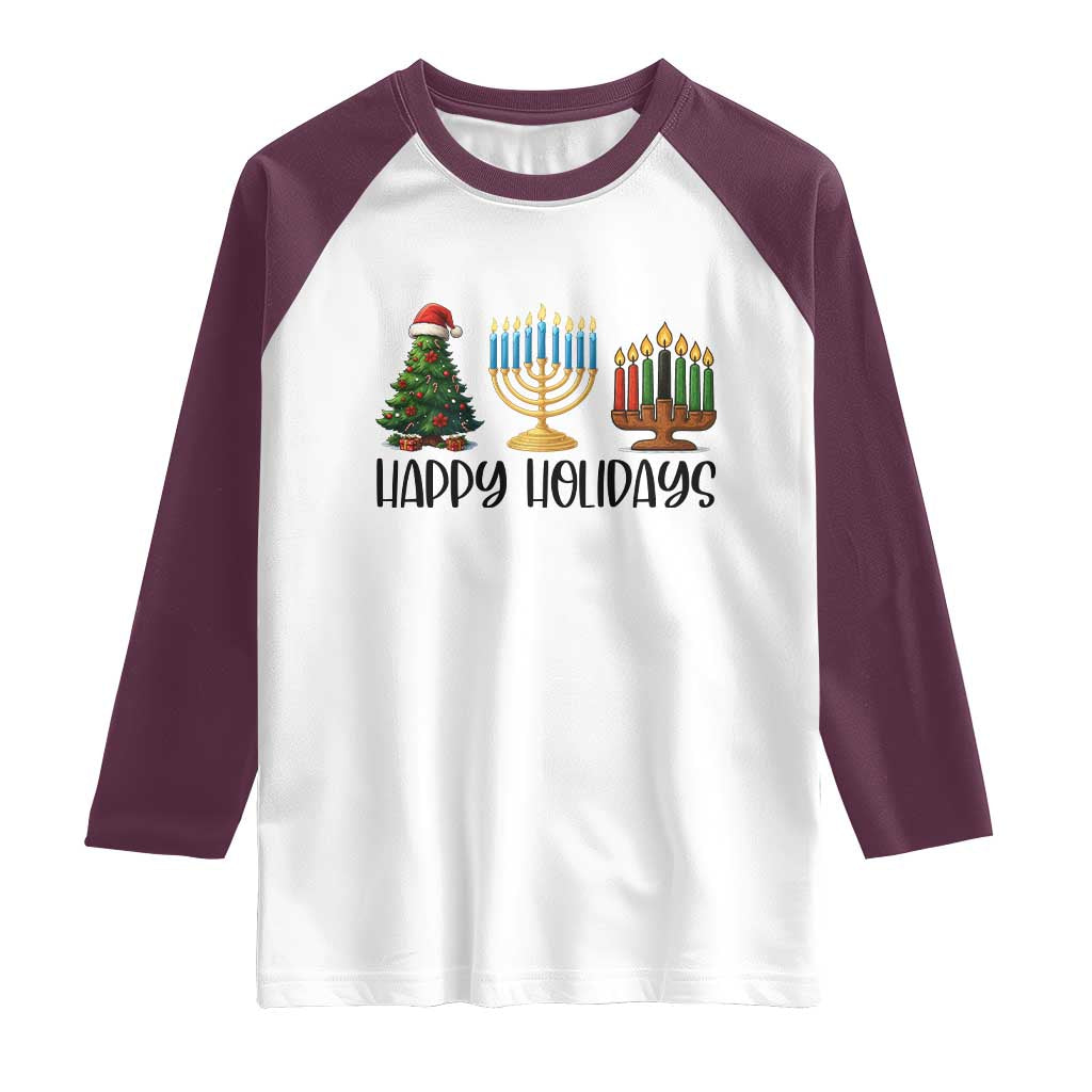 Christmas Hanukkah Kwanzaa Celebration Gift Raglan Shirt Happy Holidays - Wonder Print Shop