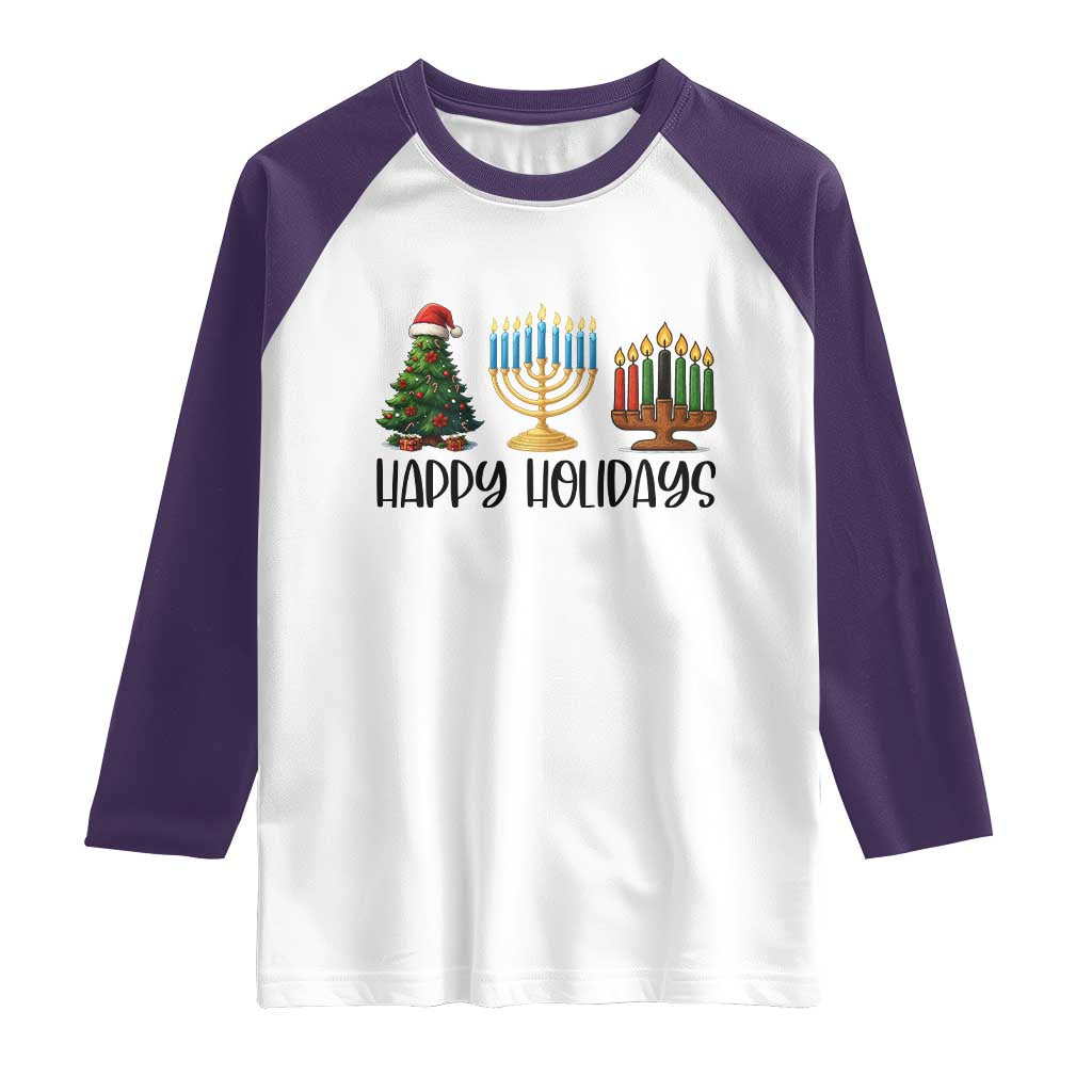 Christmas Hanukkah Kwanzaa Celebration Gift Raglan Shirt Happy Holidays - Wonder Print Shop
