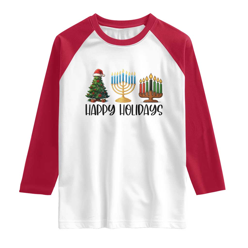 Christmas Hanukkah Kwanzaa Celebration Gift Raglan Shirt Happy Holidays - Wonder Print Shop