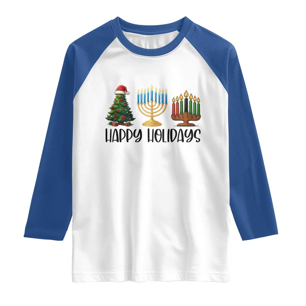 Christmas Hanukkah Kwanzaa Celebration Gift Raglan Shirt Happy Holidays - Wonder Print Shop