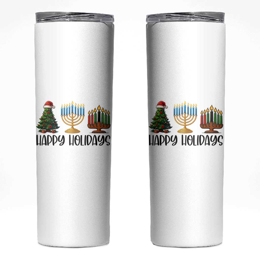 Christmas Hanukkah Kwanzaa Celebration Gift Skinny Tumbler Happy Holidays - Wonder Print Shop