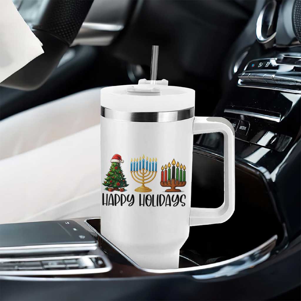Christmas Hanukkah Kwanzaa Celebration Gift Tumbler With Handle Happy Holidays - Wonder Print Shop