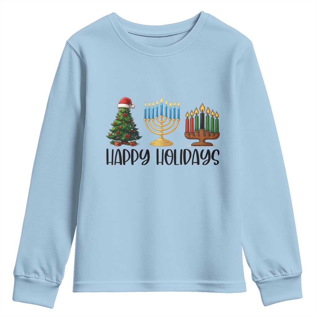 Christmas Hanukkah Kwanzaa Celebration Gift Youth Sweatshirt Happy Holidays - Wonder Print Shop