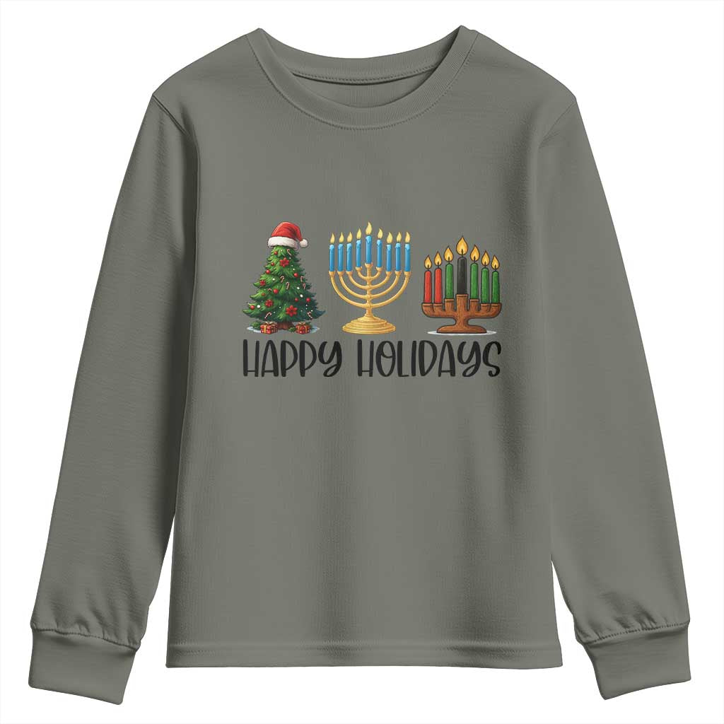 Christmas Hanukkah Kwanzaa Celebration Gift Youth Sweatshirt Happy Holidays - Wonder Print Shop