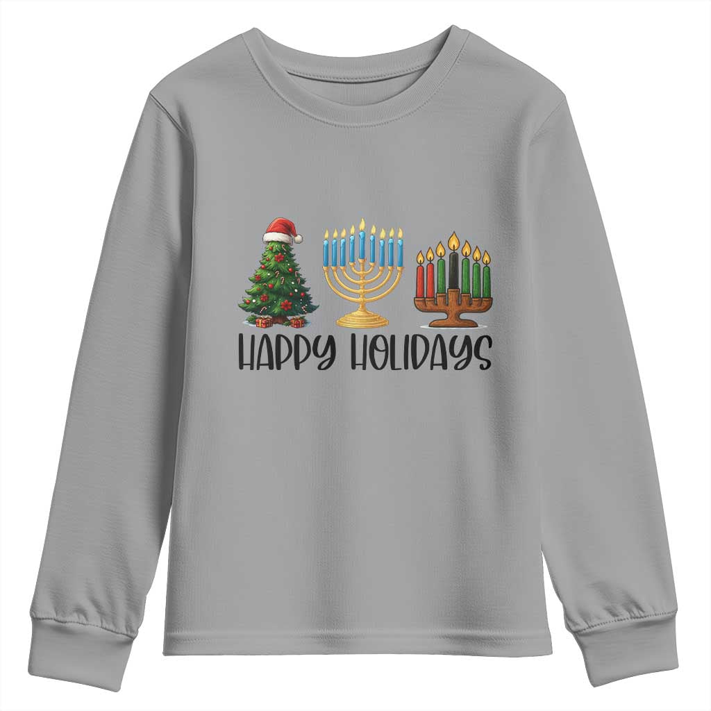 Christmas Hanukkah Kwanzaa Celebration Gift Youth Sweatshirt Happy Holidays - Wonder Print Shop