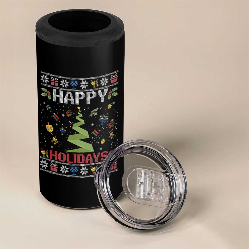 Happy Holidays For All Christmas Hanukkah Kwanzaa Gift 4 in 1 Can Cooler Tumbler - Wonder Print Shop