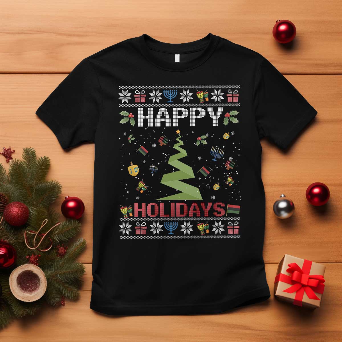 Happy Holidays For All Christmas Hanukkah Kwanzaa Gift T Shirt - Wonder Print Shop