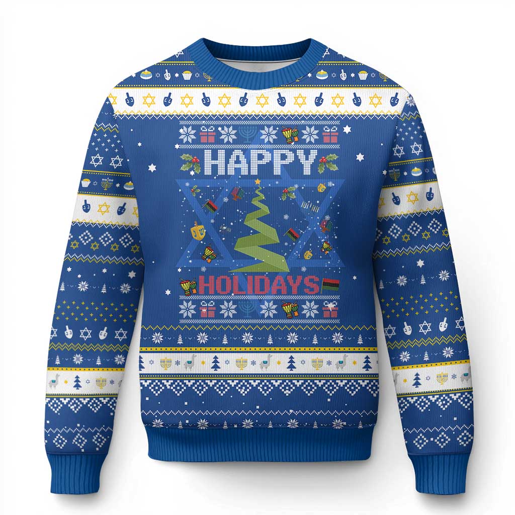 Happy Holidays For All Christmas Hanukkah Kwanzaa Gift Hanukkah Ugly Sweater - Wonder Print Shop