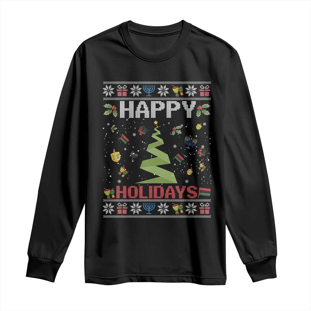 Happy Holidays For All Christmas Hanukkah Kwanzaa Gift Long Sleeve Shirt - Wonder Print Shop