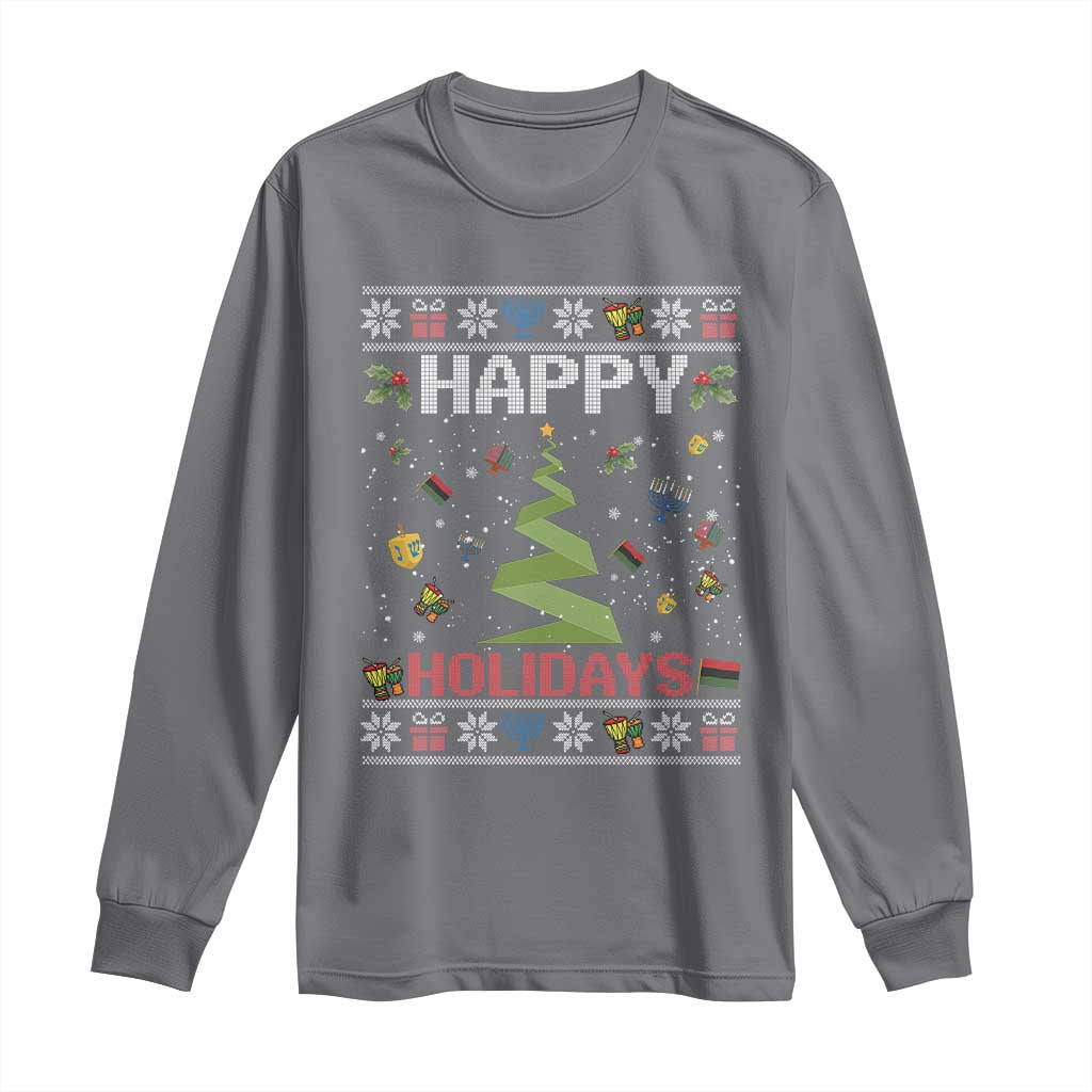 Happy Holidays For All Christmas Hanukkah Kwanzaa Gift Long Sleeve Shirt - Wonder Print Shop