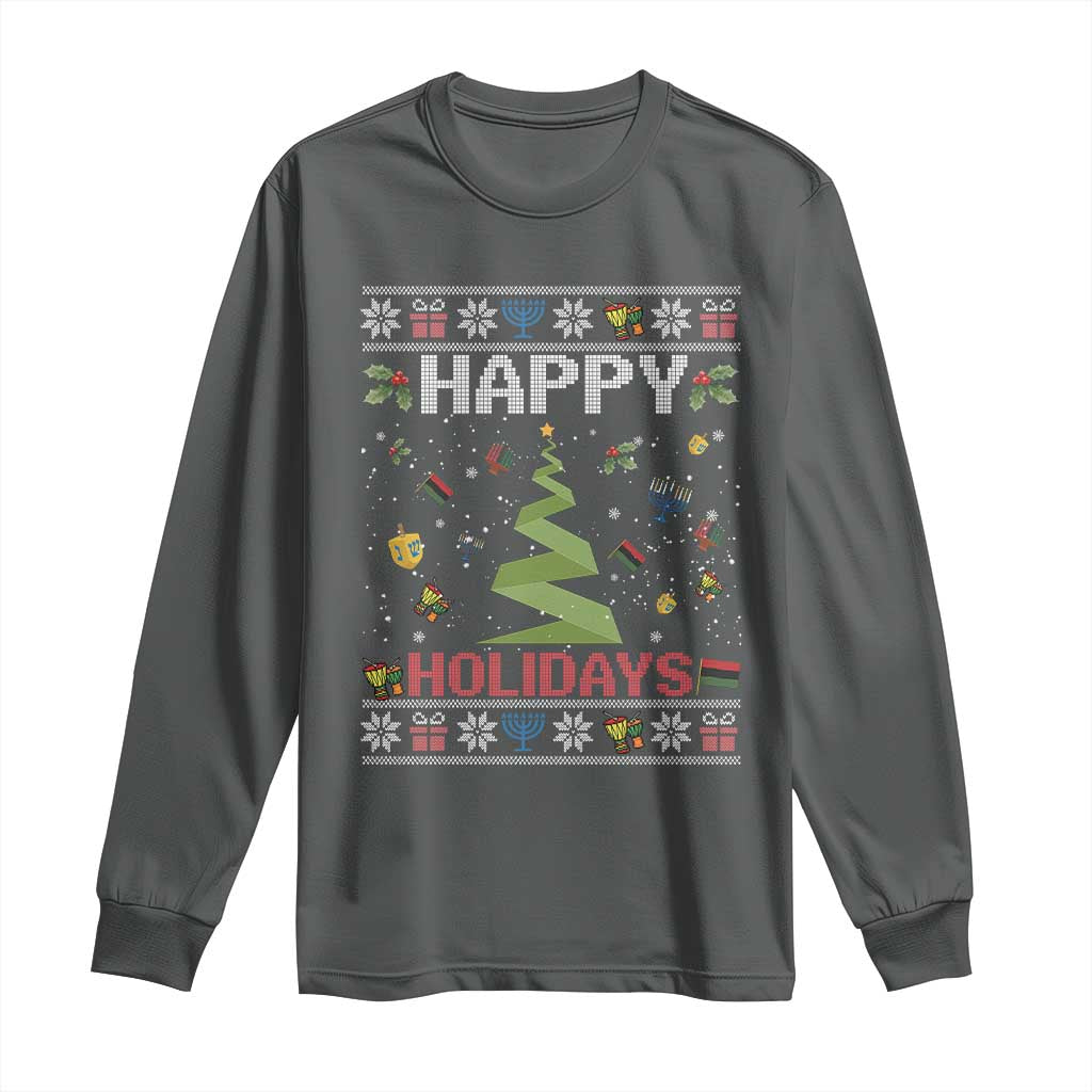 Happy Holidays For All Christmas Hanukkah Kwanzaa Gift Long Sleeve Shirt - Wonder Print Shop