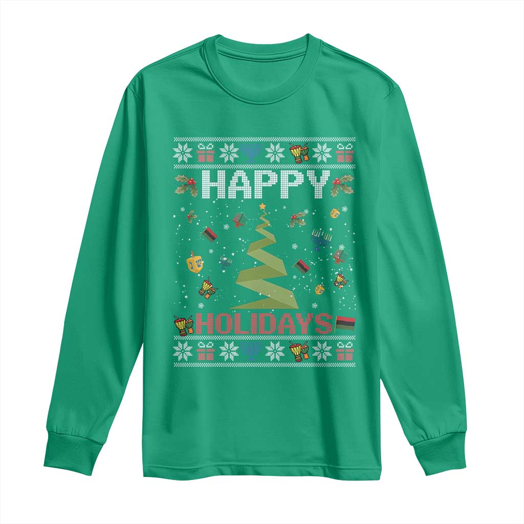 Happy Holidays For All Christmas Hanukkah Kwanzaa Gift Long Sleeve Shirt - Wonder Print Shop