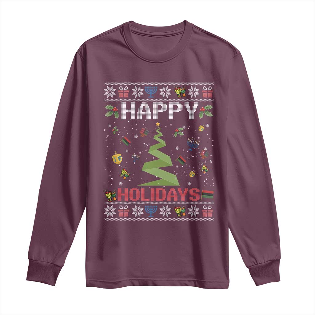 Happy Holidays For All Christmas Hanukkah Kwanzaa Gift Long Sleeve Shirt - Wonder Print Shop
