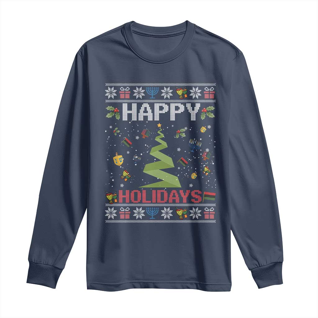 Happy Holidays For All Christmas Hanukkah Kwanzaa Gift Long Sleeve Shirt - Wonder Print Shop