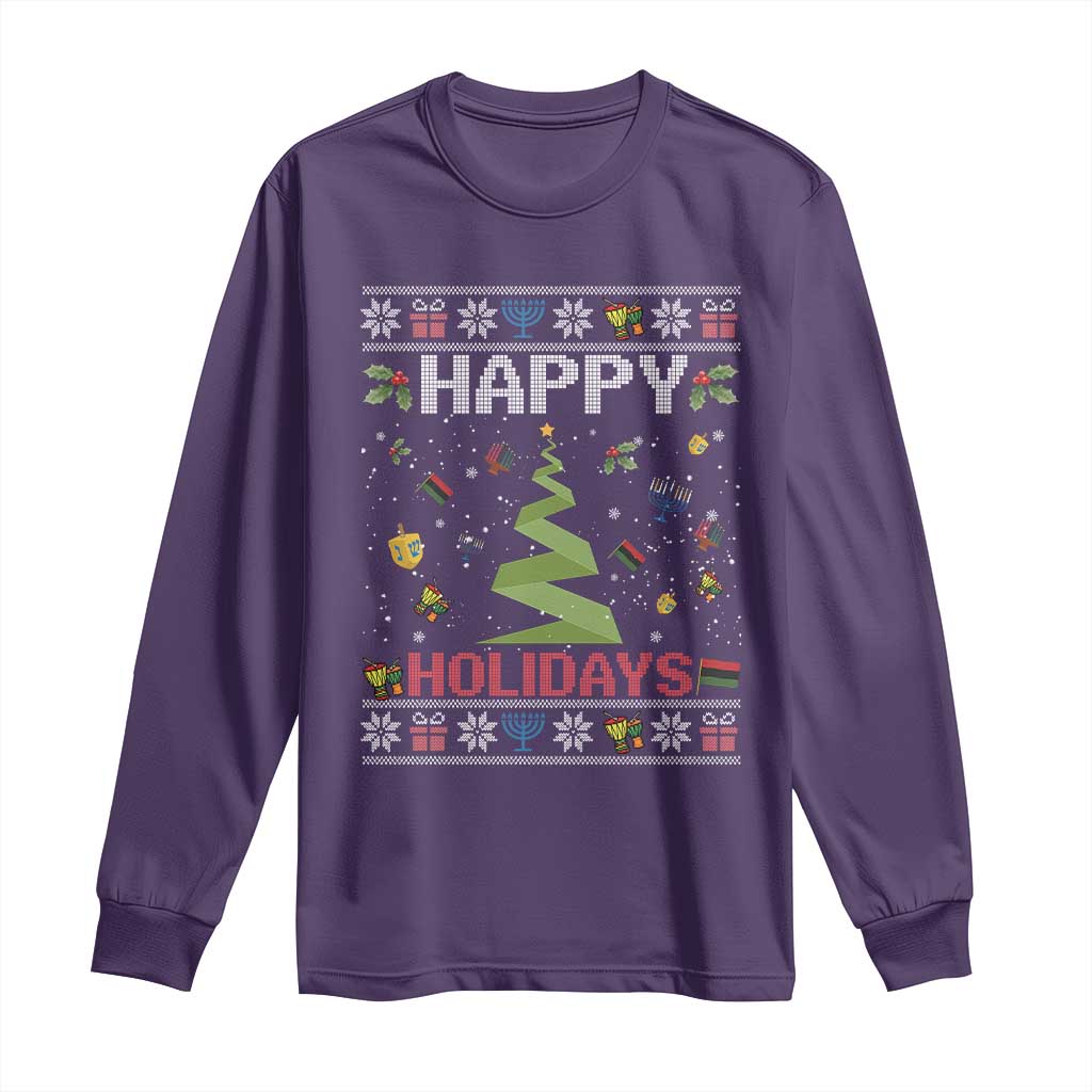 Happy Holidays For All Christmas Hanukkah Kwanzaa Gift Long Sleeve Shirt - Wonder Print Shop