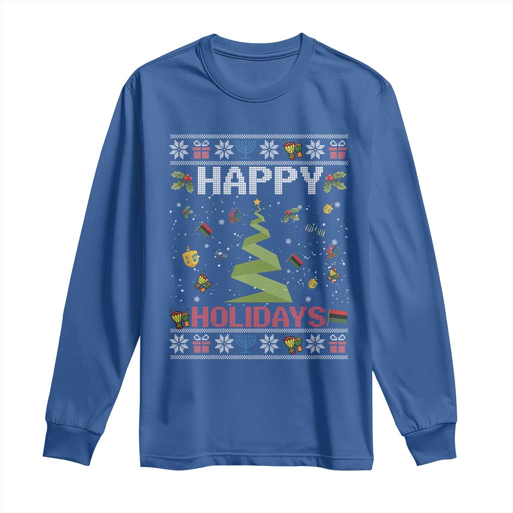 Happy Holidays For All Christmas Hanukkah Kwanzaa Gift Long Sleeve Shirt - Wonder Print Shop