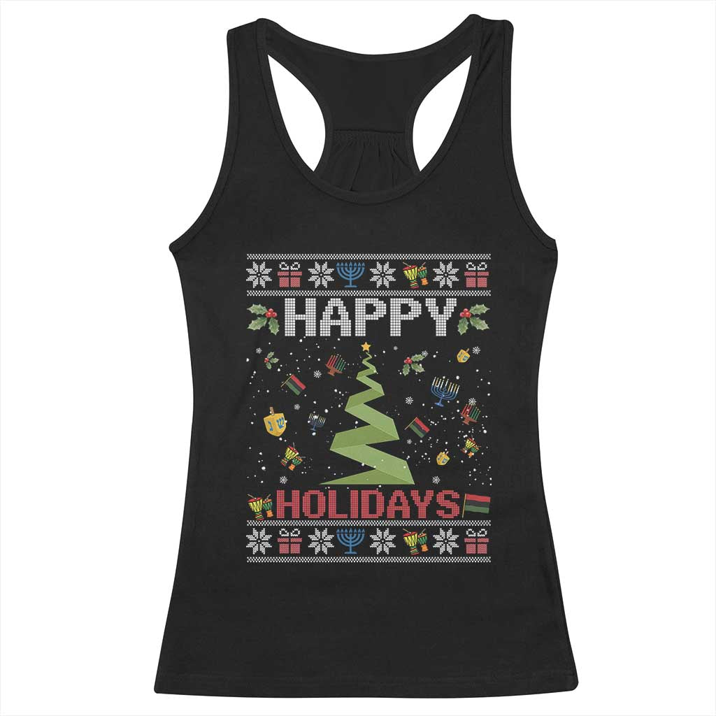 Happy Holidays For All Christmas Hanukkah Kwanzaa Gift Racerback Tank Top - Wonder Print Shop