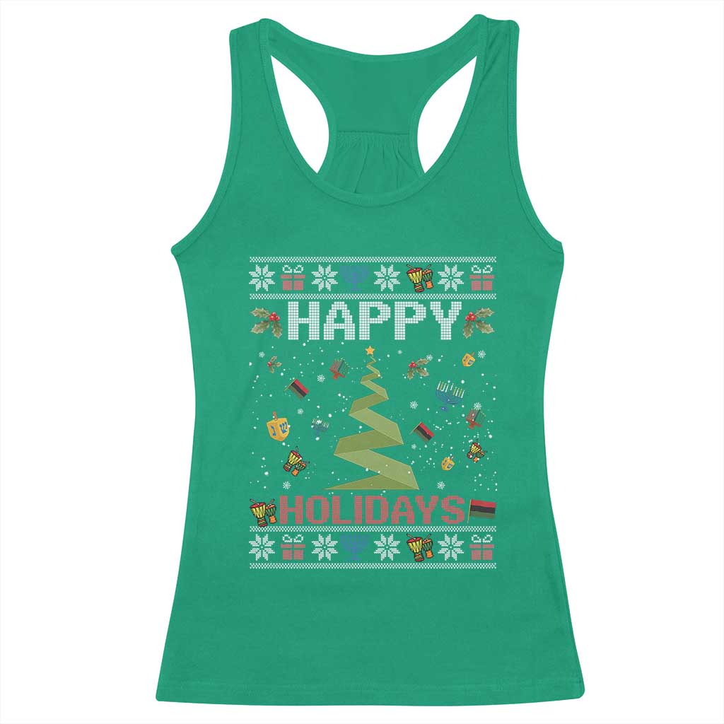Happy Holidays For All Christmas Hanukkah Kwanzaa Gift Racerback Tank Top - Wonder Print Shop