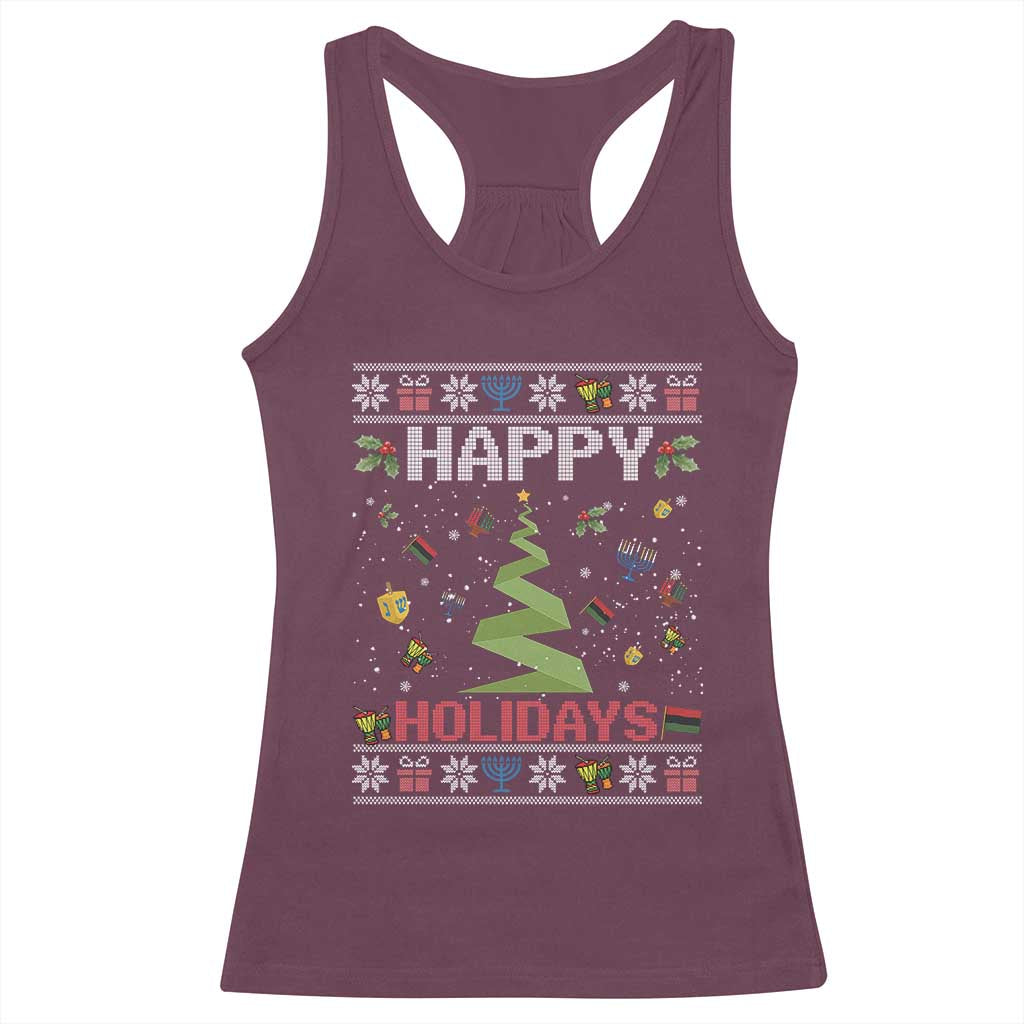 Happy Holidays For All Christmas Hanukkah Kwanzaa Gift Racerback Tank Top - Wonder Print Shop