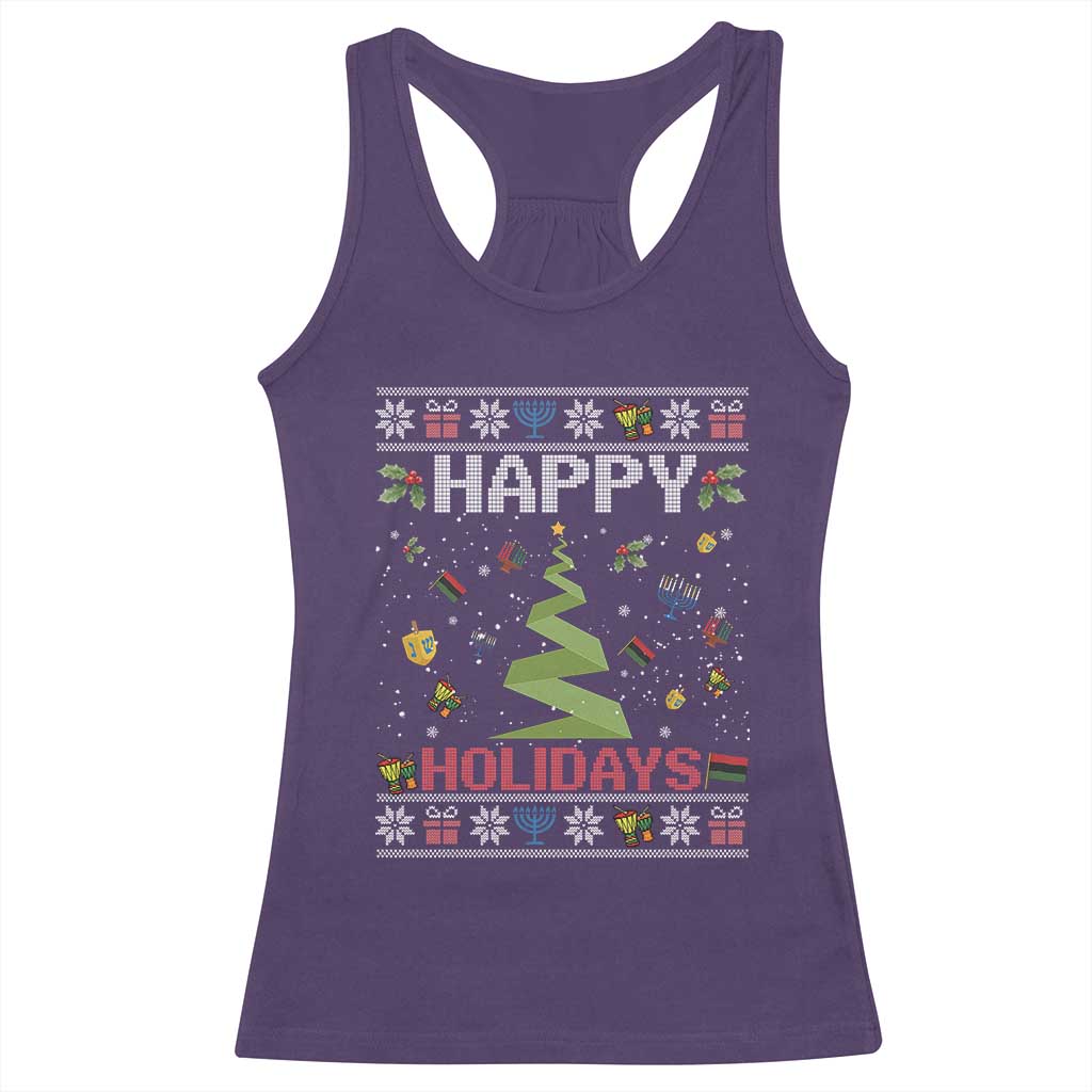 Happy Holidays For All Christmas Hanukkah Kwanzaa Gift Racerback Tank Top - Wonder Print Shop