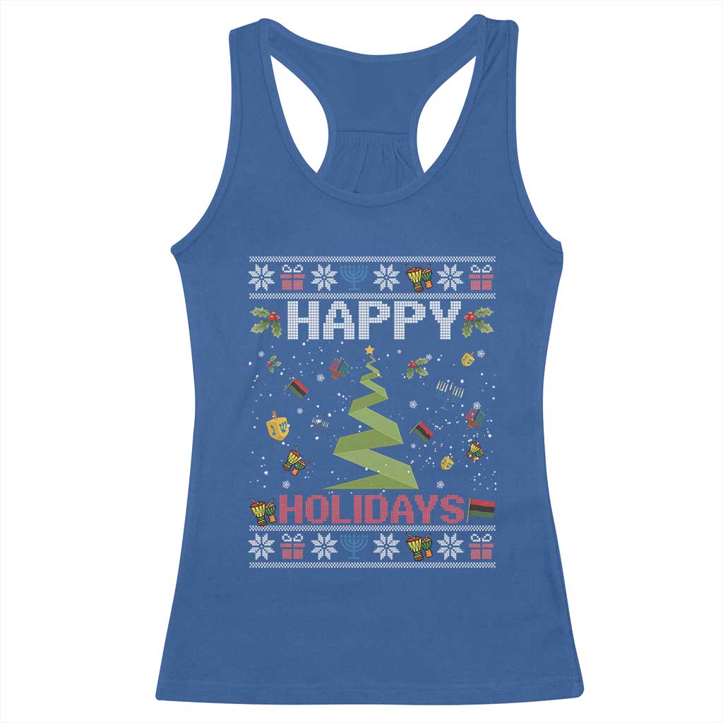 Happy Holidays For All Christmas Hanukkah Kwanzaa Gift Racerback Tank Top - Wonder Print Shop