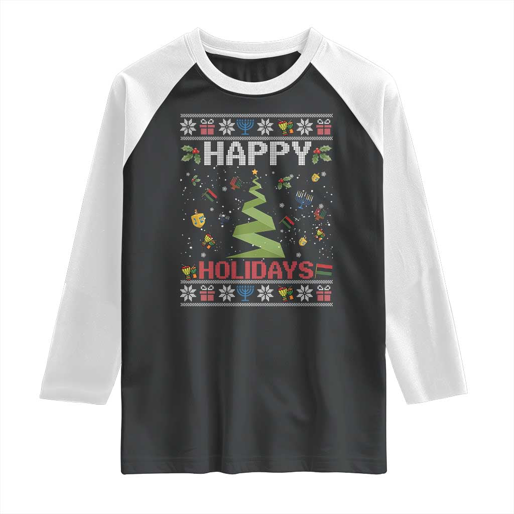 Happy Holidays For All Christmas Hanukkah Kwanzaa Gift Raglan Shirt - Wonder Print Shop