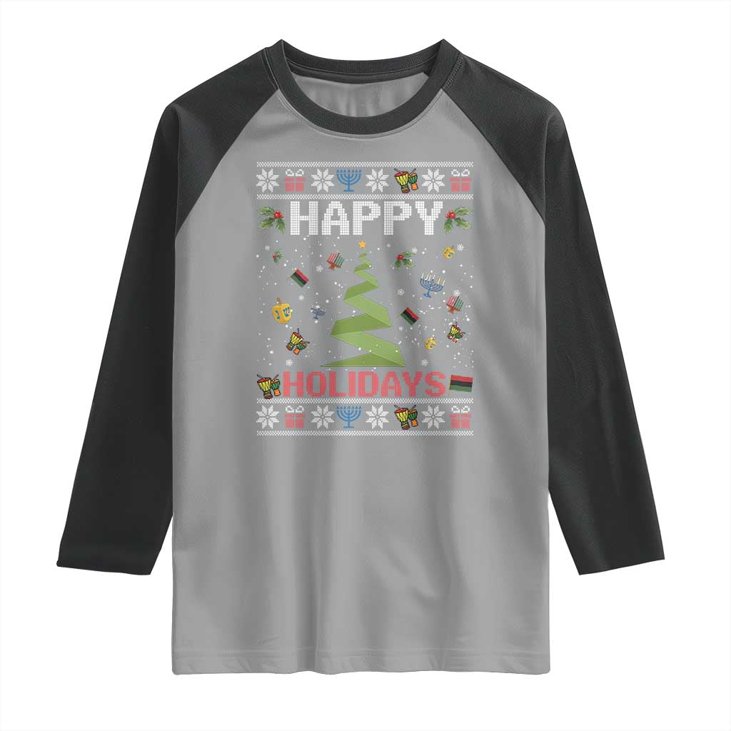 Happy Holidays For All Christmas Hanukkah Kwanzaa Gift Raglan Shirt - Wonder Print Shop