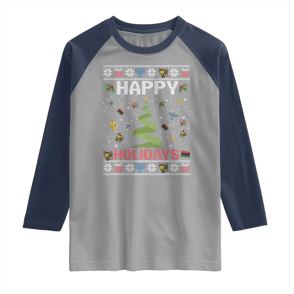 Happy Holidays For All Christmas Hanukkah Kwanzaa Gift Raglan Shirt - Wonder Print Shop