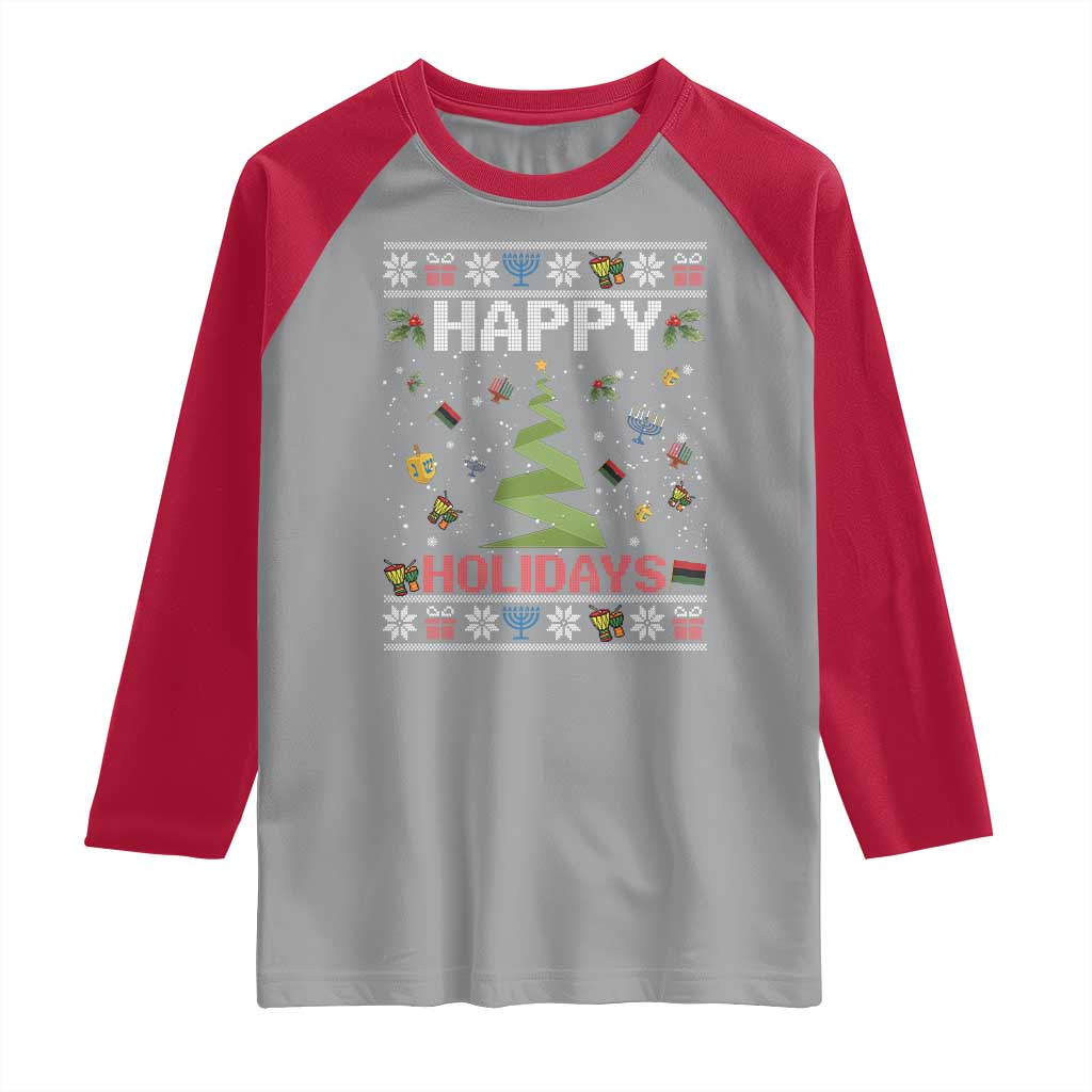 Happy Holidays For All Christmas Hanukkah Kwanzaa Gift Raglan Shirt - Wonder Print Shop