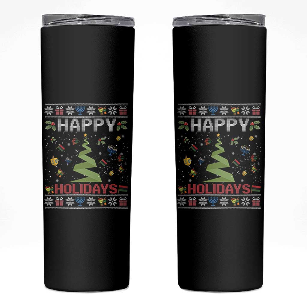 Happy Holidays For All Christmas Hanukkah Kwanzaa Gift Skinny Tumbler - Wonder Print Shop