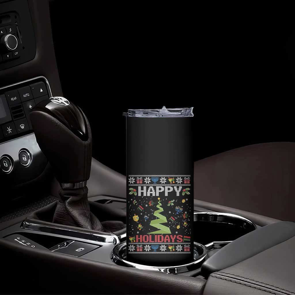 Happy Holidays For All Christmas Hanukkah Kwanzaa Gift Skinny Tumbler - Wonder Print Shop