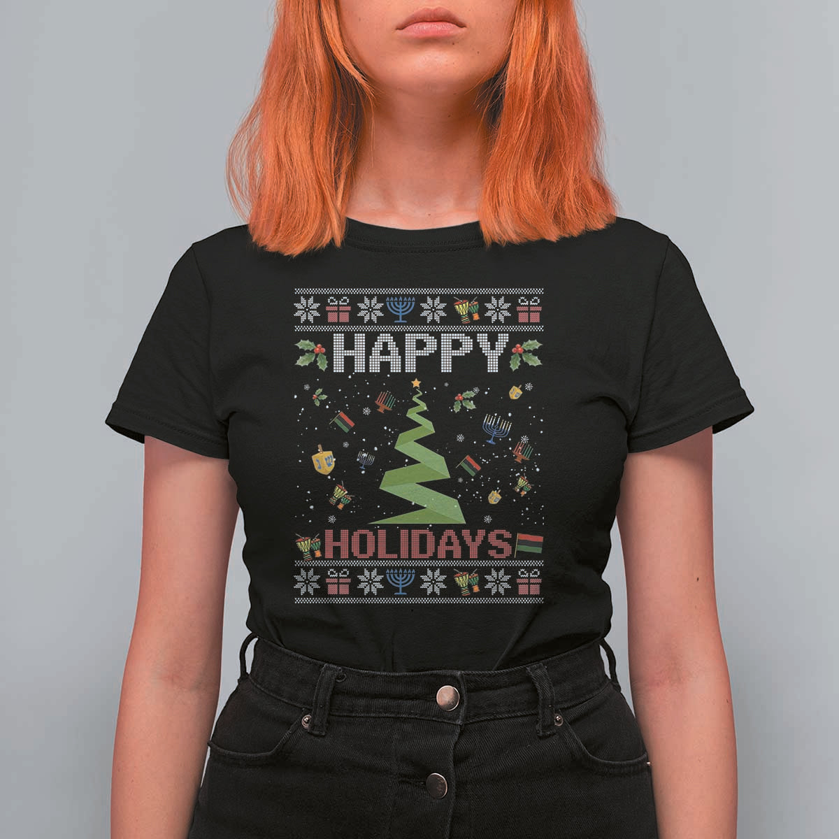 Happy Holidays For All Christmas Hanukkah Kwanzaa Gift T Shirt For Women - Wonder Print Shop