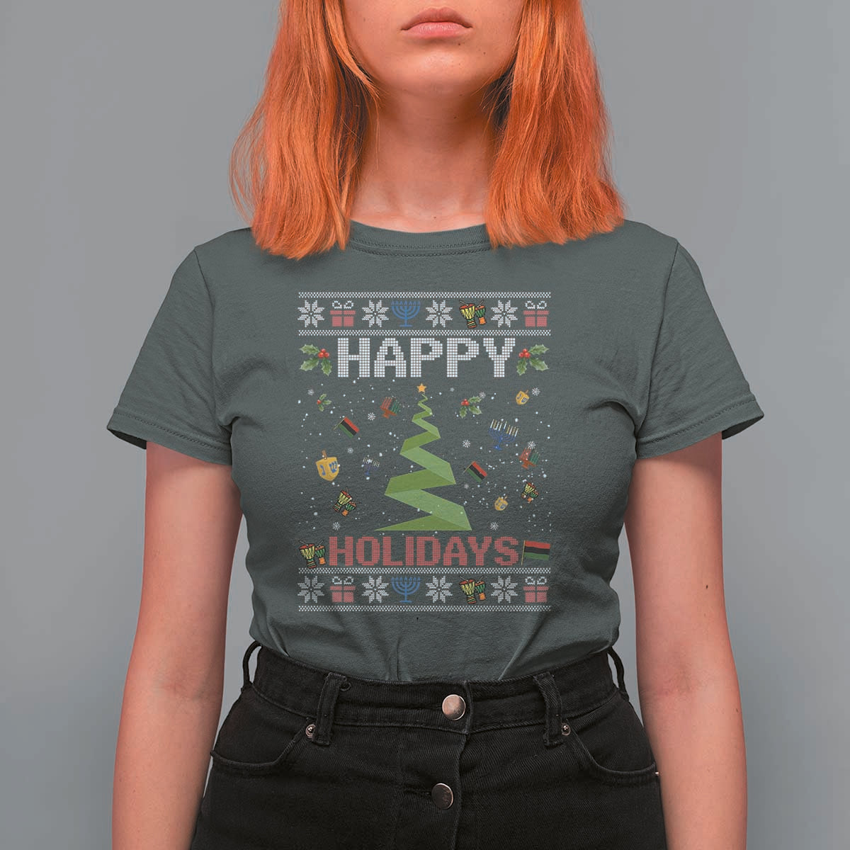 Happy Holidays For All Christmas Hanukkah Kwanzaa Gift T Shirt For Women - Wonder Print Shop