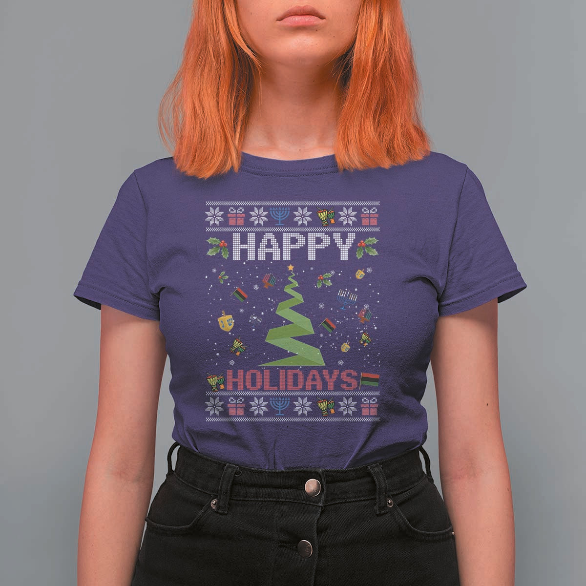 Happy Holidays For All Christmas Hanukkah Kwanzaa Gift T Shirt For Women - Wonder Print Shop