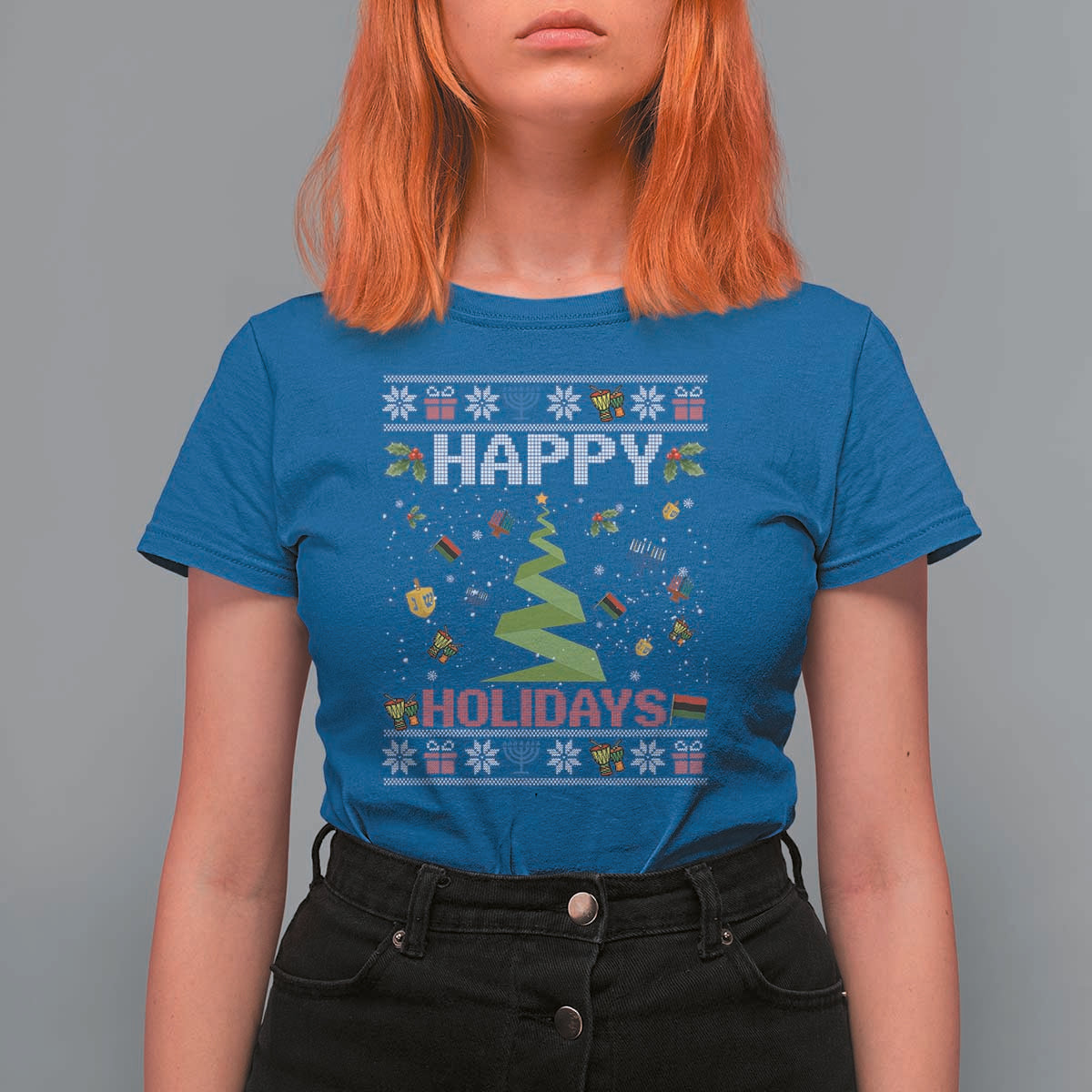 Happy Holidays For All Christmas Hanukkah Kwanzaa Gift T Shirt For Women - Wonder Print Shop