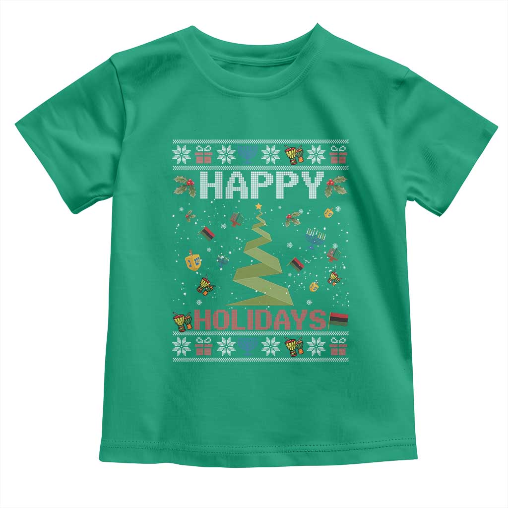 Happy Holidays For All Christmas Hanukkah Kwanzaa Gift Toddler T Shirt - Wonder Print Shop