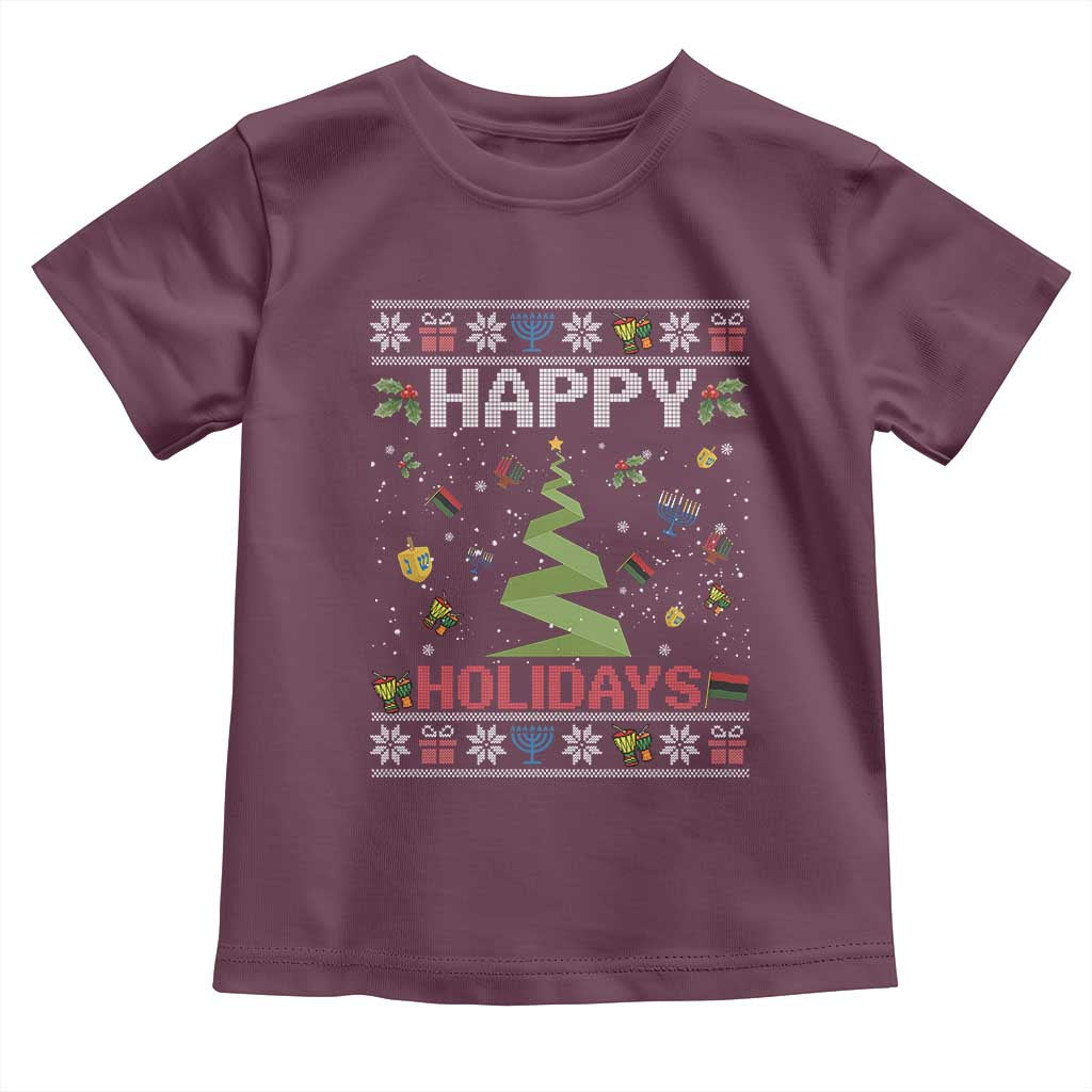 Happy Holidays For All Christmas Hanukkah Kwanzaa Gift Toddler T Shirt - Wonder Print Shop