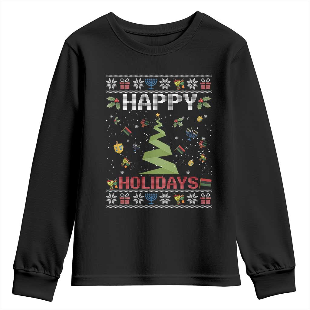 Happy Holidays For All Christmas Hanukkah Kwanzaa Gift Youth Sweatshirt - Wonder Print Shop