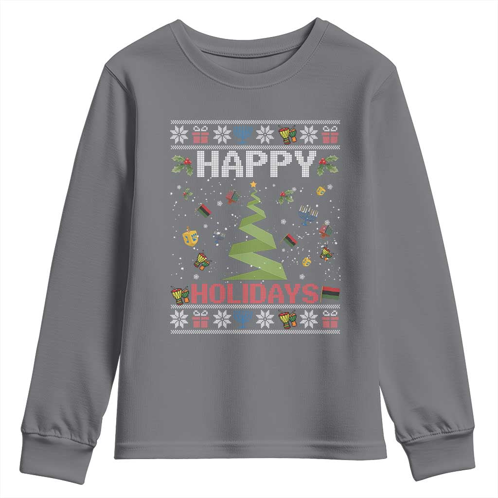 Happy Holidays For All Christmas Hanukkah Kwanzaa Gift Youth Sweatshirt - Wonder Print Shop